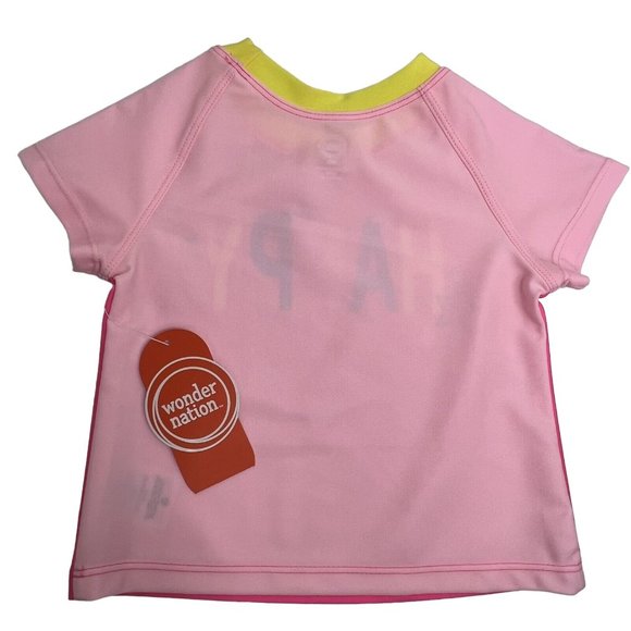 Wonder Nation Girls Baby Size 12 Months Rash Guard Swim Shirt Pink Neon Happy - Picture 11 of 12
